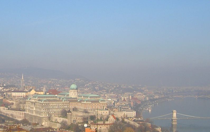 View from Buda Castle of the Danube River, Budapest, and the Chain Bridge