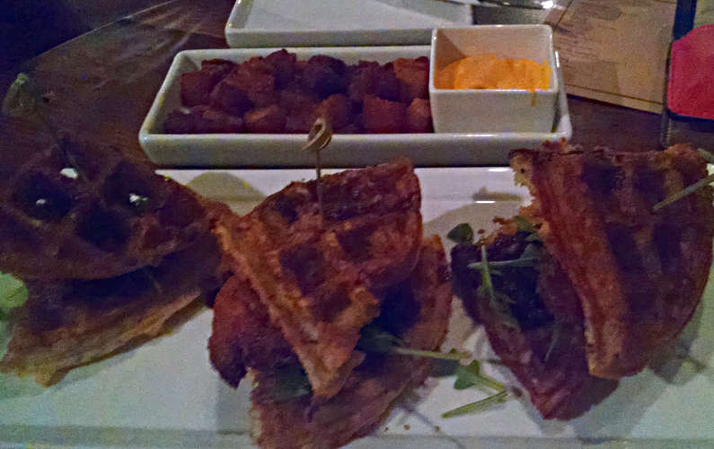 Paper Plane Side Dishes of Waffles and Chicken and Tater Tots