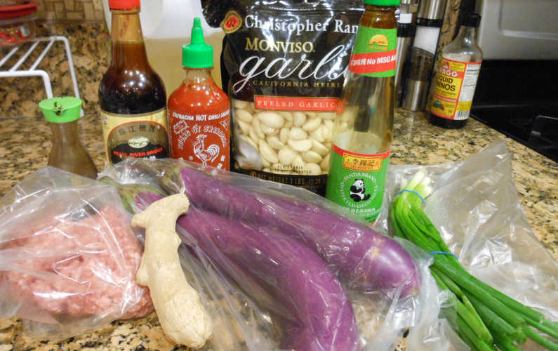 Raw Ingredients for Clay Pot Eggplant and Minced Pork Recipe
