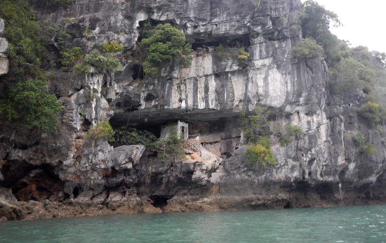 Hidden Building in the Rock Face During the Indochina Junk Tour