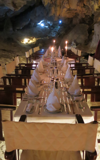 Candle Lit Dining Area at Indochina Junk Cave Dinner