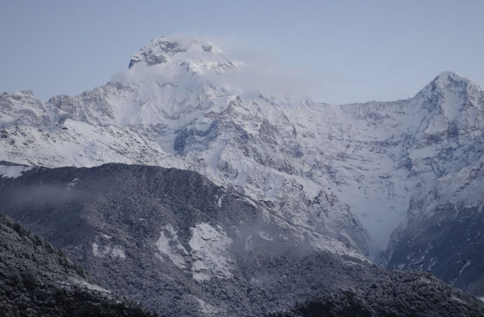 Partially Cloud Peak of Annapurna Mountain Range in Pokhara, Nepal