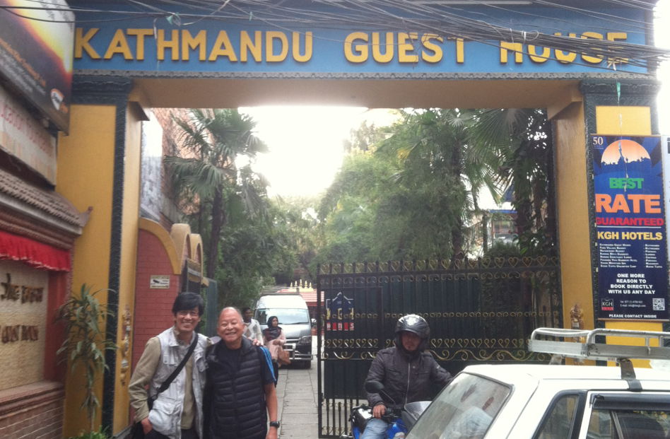 Eli at Kathmandu Guest House Entrance in Nepal