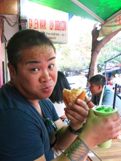 JM with his Fruit Smoothie at Banana's Juice Shop Saigon