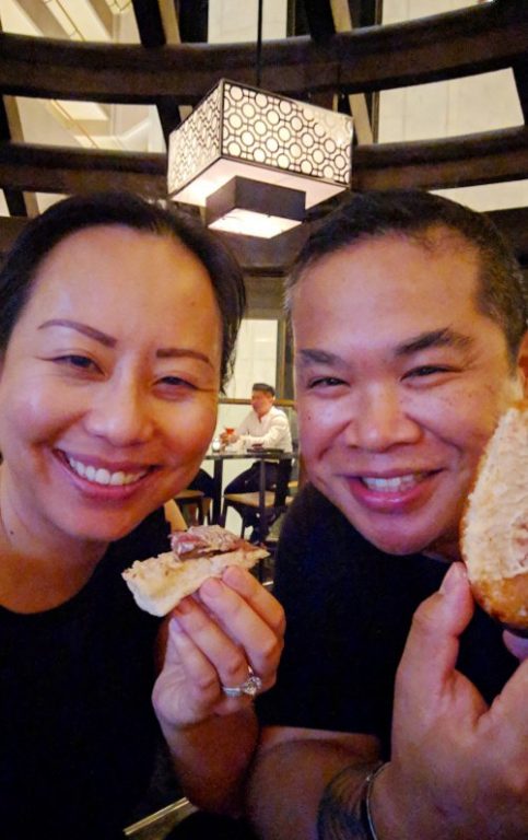 Photobombed Nadia JM Eating Steak Sliders Mortons Bar Singapore