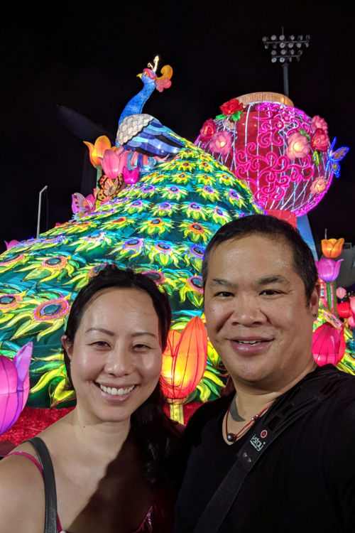 Singapore River Hongbao CNY 2019 Nadia and JM with Peacock Lantern
